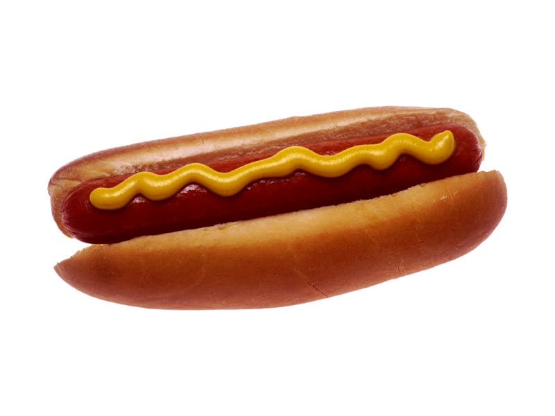 A hotdog with mustard